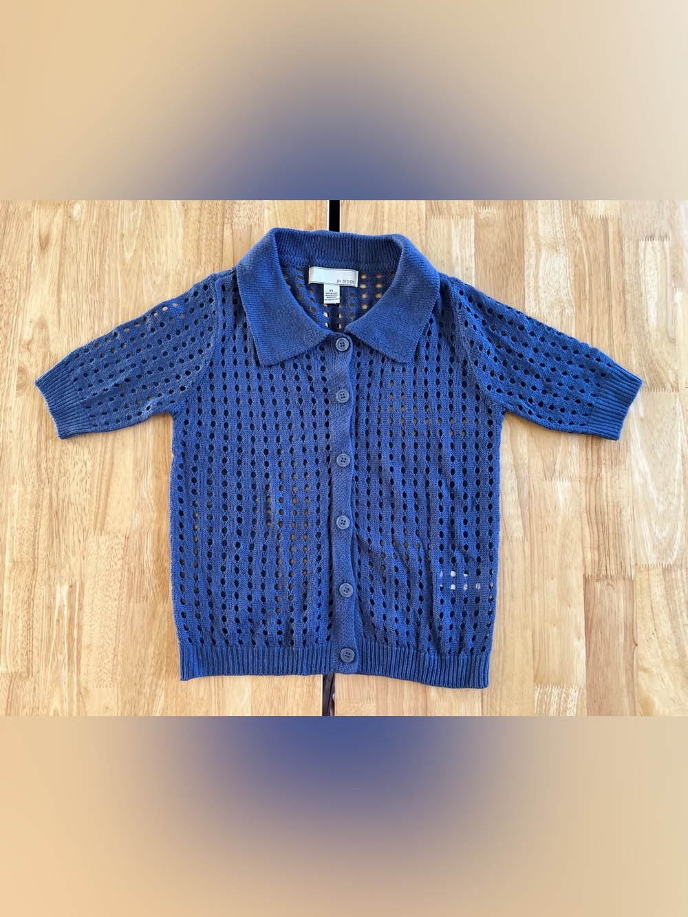 Open-Knit Button Front Cardigan in Navy